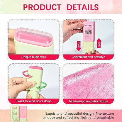 Cream Blush Stick,Contour Beauty Wand,Tinted Moisturizer Stick,Multi-Use Blush Beauty Wand for for Cheeks & Lip Tint & Eyeshadow Makeup,Suitable for All Skin(Hot Red #2)