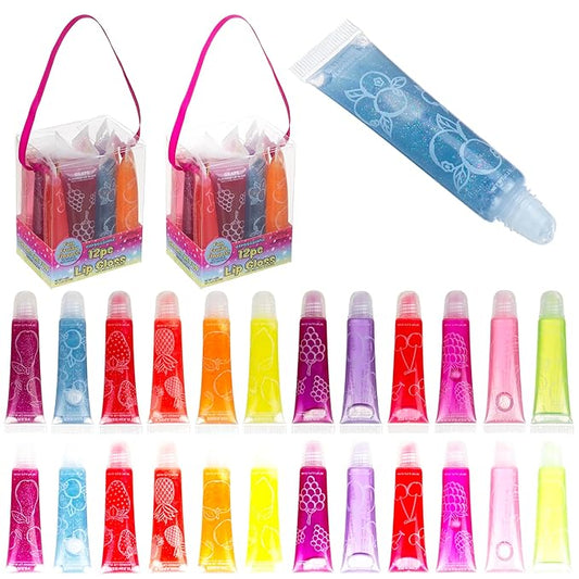 Expressions 24pc Lip Gloss Set, Flavored Lipgloss Squeeze Tubes with Carrying Case, Lip Gloss Set Value Pack, Assorted Fruit Flavored Lip Glosses, Kid-Friendly Non Toxic Makeup