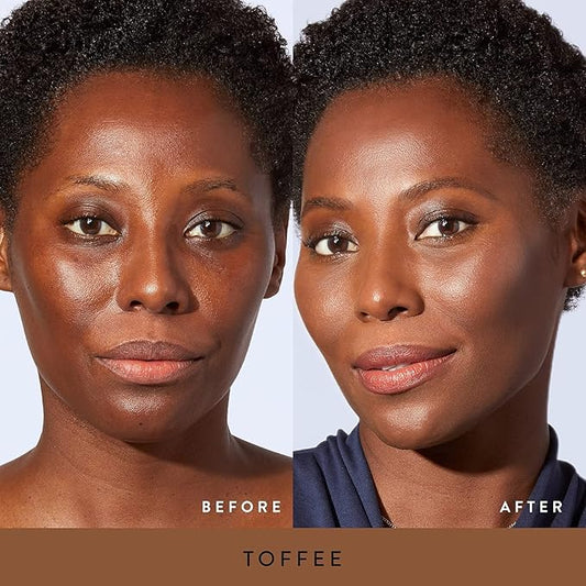 LAURA GELLER NEW YORK Baked Balance-n-Brighten Powder Foundation - Toffee + Spackle Super-Size Skin Perfecting Makeup Primer - Ethereal Rose Glow + Retractable Airbrush Kabuki Brush