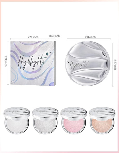 Erinde Shimmer Face Highlighter Makeup Powder, Cream to Powder Glow Finish, Lightweight & Healthy Radiance, Long Lasting Luminous Face Body Highlighter Makeup, 01 Pearlescent Moon