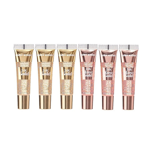 Ruby Kisses 24K Gold Oil Lip Gloss (6 Count, Gold & Rose Gold)