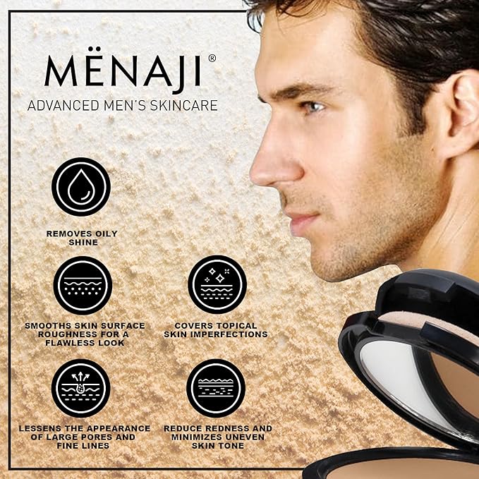 MËNAJI Anti-Shine Powder (HDPV) - Anti-Shine Face Make-Up for Men - Natural Looking Makeup - Mens Cosmetics - Dark