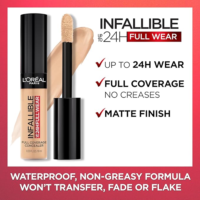 L'Oreal Paris Makeup Infallible Full Wear Waterproof Matte Concealer, Full Coverage, Porcelain, 0.33 fl. oz.
