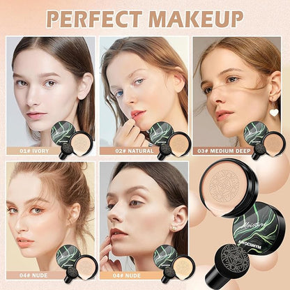 AWCCXMYM CC Cream Cushion Foundation Full Coverage Foundation Matte Moisturizing Concealer BB Cream Foundation Makeup with Mushroom Head for Glowing Flawless Skin Radiance 01#Ivory (Porcelain)
