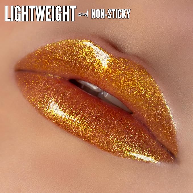 Mynena Gold Glitter Lip Gloss Non-Sticky Filled with Iridescent Sparkles | Lightweight Shimmer Lip Topper – Paraben-Free | Demi-Sheer Lipgloss from Cosplay to Everyday Glam | ISunny