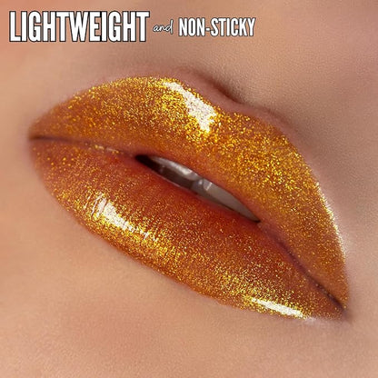 Mynena Gold Glitter Lip Gloss Non-Sticky Filled with Iridescent Sparkles | Lightweight Shimmer Lip Topper – Paraben-Free | Demi-Sheer Lipgloss from Cosplay to Everyday Glam | ISunny