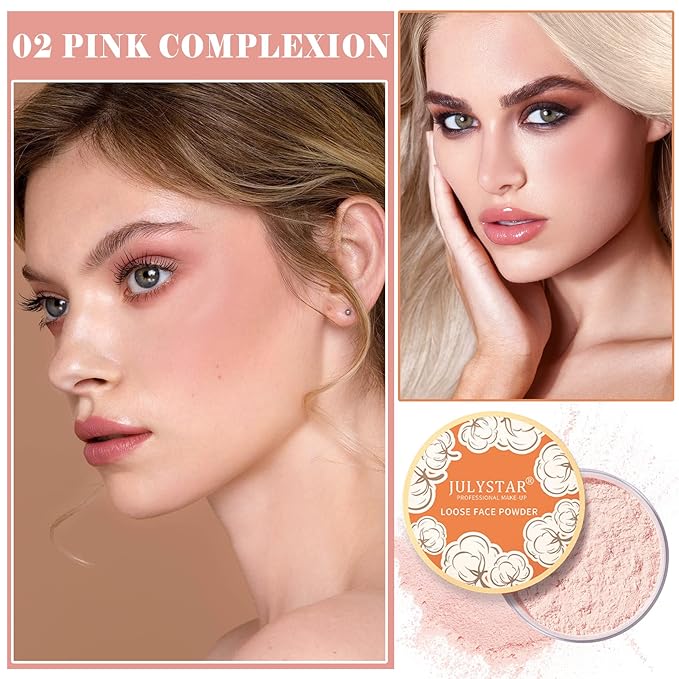Pink Setting Powder Loose Face Powder Matte Soft Smooth Oil Control Long Lasting Loose Setting Powder Makeup For Natural Flawless #02 Pink Complexion