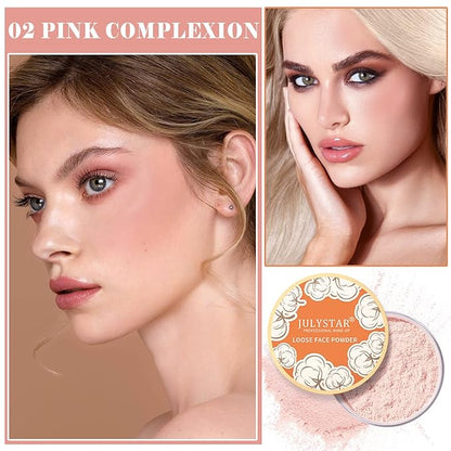 Pink Setting Powder Loose Face Powder Matte Soft Smooth Oil Control Long Lasting Loose Setting Powder Makeup For Natural Flawless #02 Pink Complexion