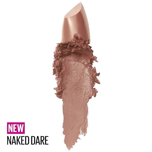 Maybelline Color Sensational Lipstick, Lip Makeup, Cream Finish, Hydrating Lipstick, Nude, Pink, Red, Plum Lip Color, Naked Dare, 0.15 oz; (Packaging May Vary)