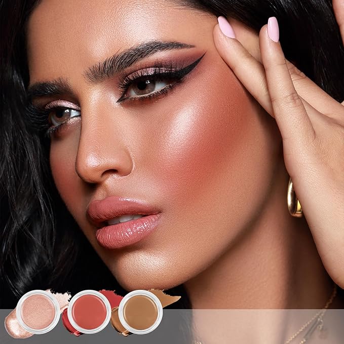 Cream Blush Contour Highlighter Palette, Bronzer Face Illuminator Kit With Brush, Contour Kit For Eyes, Cheeks And Lips