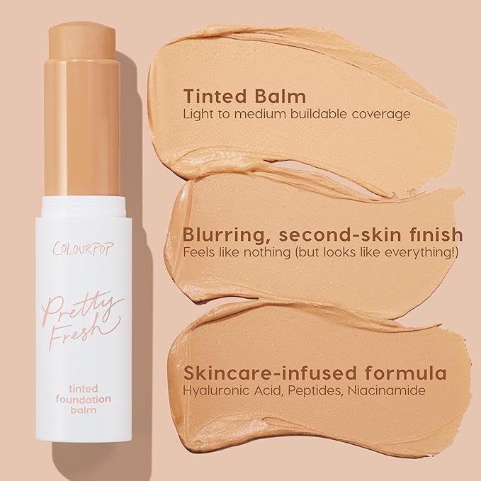 ColourPop Pretty Fresh Tinted Foundation Stick - Balm to Cream Foundation with Light to Medium Coverage - Infused with Hydrating Hyaluronic Acid, Peptides & Niacinamide - Light 7 (0.29 oz)