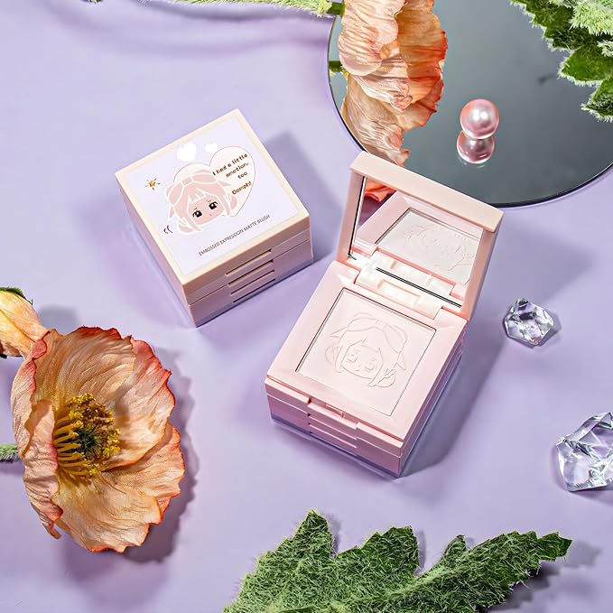 4 in 1 Blush Palette, 4 Colors Matte Face Powder Blush for Cheek, Soft Pink, Peach, Lavender, Purple Face Blusher Rouge Long Lasting High Pigment Lightweight Rouge Highlighter Korean Makeup