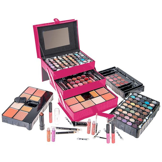 SHANY All In One Makeup Kit - Eyeshadow, Blush, Face Powder, Lipstick, Eye Liner, Makeup Pencils & Mirror - Reusable Storage Box - Pink