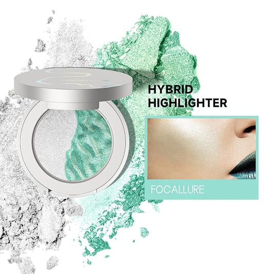 FOCALLURE Chameleon Hybrid Highlighter Powder, Metallic Bronzer Highlighter Powder Kit, Shimmer Face Illuminator Makeup Powder Palette for All Skin Tones, Highly Pigmented, #SV04 EGO