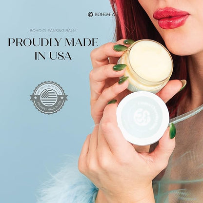BOHO Skin Cleansing Balm - Hydrating & Moisturizing Facial Cleanser & Makeup Remover Balm for All Skin Types - Natural Deep Pore Cleanser with Vitamin E & Botanical Extracts (2oz)