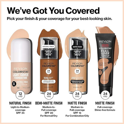 Revlon ColorStay Light Cover Liquid Foundation, Hydrating Longwear Weightless Makeup with SPF 35, Light-Medium Coverage for Blemish, Dark Spots & Uneven Skin Texture, 280 Tawny, 1 fl. oz.