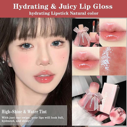 6Pcs Hydrating Lip Gloss Jelly Lipstick, Clear Oxygen Lip Glaze, Moisturizing & Plumping Water Lip Stain Waterproof Long Lasting Cute Makeup for Girls