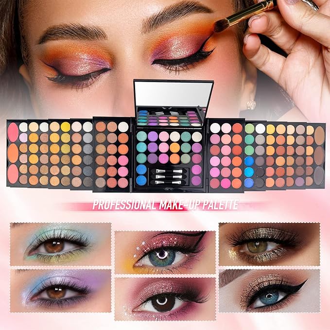 All In One Makeup Kit For Women Full Kit -142 Colors Shimmer Matte Eyeshadow Palette,3 Blusher,3 Eyebrow Powder,3 Applicators and Mirror Make Up Kit for Teens Women Gift Set (148 Makeup Kit)