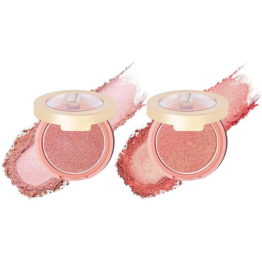Oulac Blush Frost Pink+Coral Shade, 2 In 1 Blush and Highlighter, Creamy Powder Texture, Easy To Use, Healthy Look