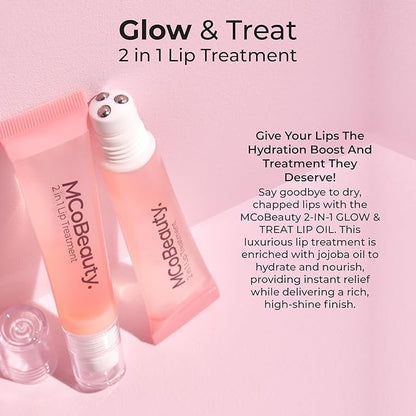 MCoBeauty 2-in-1 Glow & Treat Lip Oil, Berry, Hydrating Tint for Luscious Lips, Vegan, Cruelty Free Cosmetics