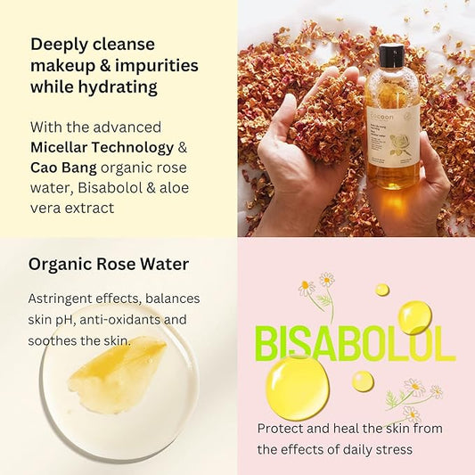 Cocoon Rose Micellar Water. Organic Hydrating Makeup Remover for Dry & Normal Skin (4.73 fl oz)