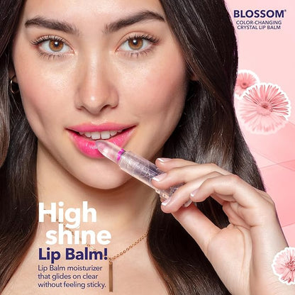 Blossom Moisturizing Scented pH Color Changing Crystal Lip Balm Strawberry Scented Lip Stain Tint, Mini Coconut Rollon Scented Lip Gloss, Infused with Real Flowers, 2 pk, Coconut/Purple