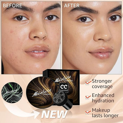 Mushroom Head Air Cushion CC Cream for Women Skin Concealer Brighten Long-Lasting Face Makeup Gold Packaging，Strong Concealer, Waterproof & Oil Control (Buff Beige)