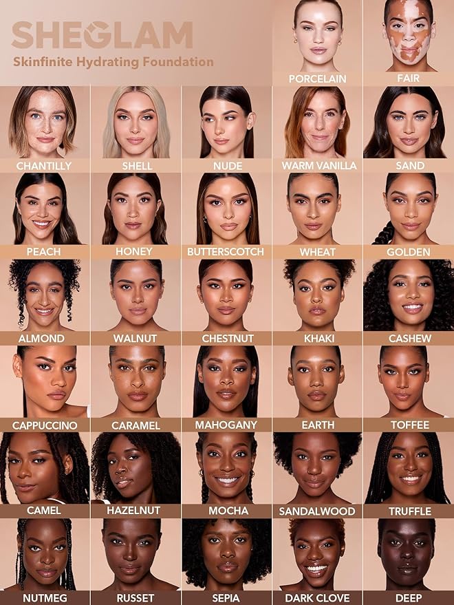SHEGLAM Skinfinite Hydrating Foundation Flawless Dewy Foundation Hydrating Coverage Invisible Pore Concealer Pore-less Non-Greasy Lightweight Natural Soft Liquid Foundation-Sand