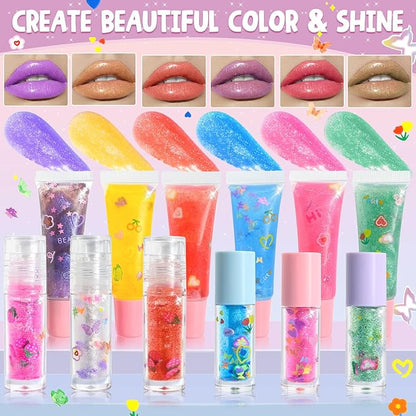 Lip Gloss Making Kit JCOOS DIY Lip Oil Make Your Own Lip Gloss Kit, Lip Gloss Base Oil Moisturizing, Lip Gloss Pigment Lip Gloss Flavoring Oil, Lip Gloss Tubes Christmas Gifts for Kids Girls Lip Gloss