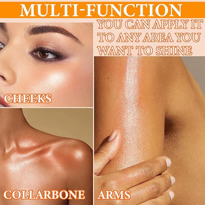 Body Shimmer Oil Luminizer, Face & Body Waterproof Moisturizing Glow Illuminator, Golden Brown Highlighter
