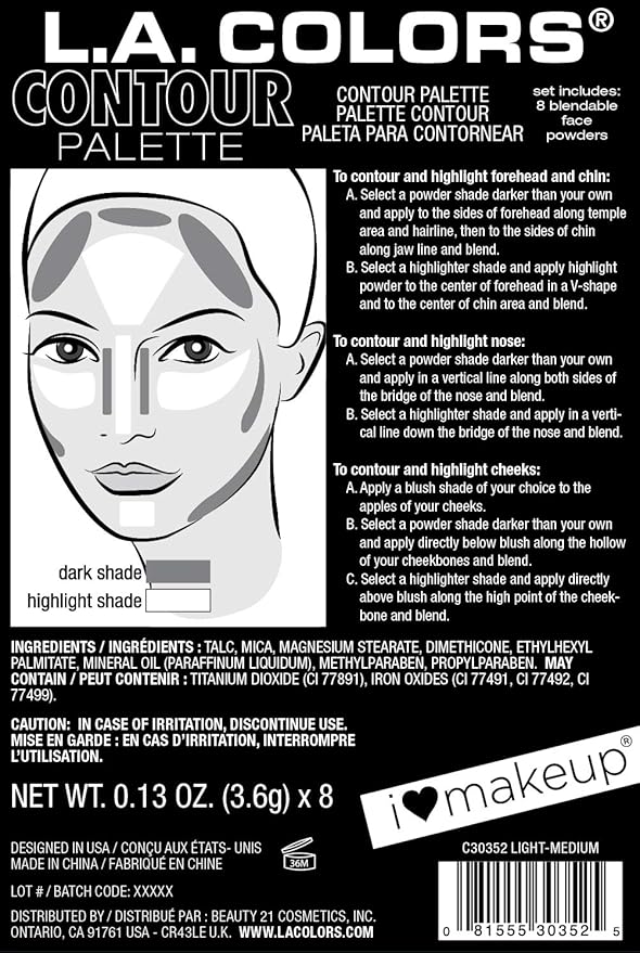 L.A. COLORS Contour It Palette, Contour It C30353C (Pack of 2)