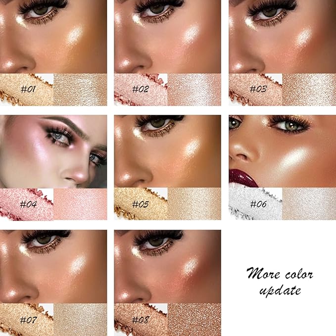 Highlighter Shimmer Makeup Palette Bronzer Color, Shimmering Highlightering Pallet, Shimmery Highlighter for Face/Body/Eyes,Sparkly Shade for Dark Skin, Highly Pigment illuminate Silky Powder, Brown Shiny Color Powder