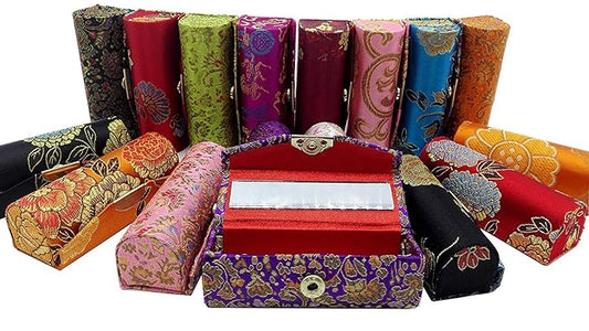 Comicfs Lipstick Case 3pcs /Set Lipstick Case with Mirror, satin Silky Fabric with Gorgeous Design, Random Assorted Colors, Jewelry Box