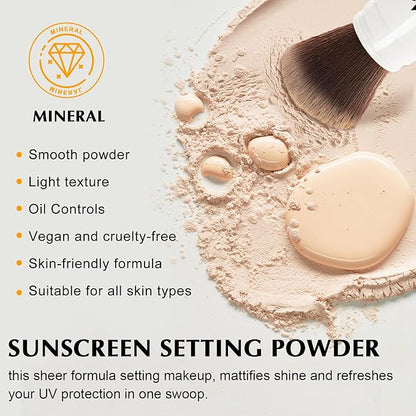 Mineral Powder Sunscreen SPF 35 Setting Powder for Face Broad Spectrum Mineral Brush Powder Lightweight Breathable Oil Control Matte Finish for All Skin Tones(Medium)