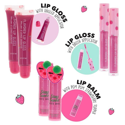 EXPRESSIONS 6pc Lip Set - Strawberry Flavored Lip Gloss & Balm Kit, Fruity Flavored for Girls | Safe and Non-Toxic Gift Set