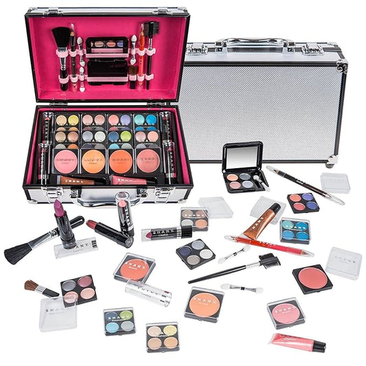 BRAND NAME Carry All Makeup Train Case with Pro Makeup and Reusable Aluminum Case - Silver