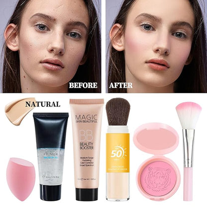 All in One Makeup Kit for Women,Makeup Gift Set Includes Eyeshadow Palette,Blush,Loose Powder,BB Cream,Primer,Eyebrow Pen and Tencils,Mascara,Eyeliner,Lipstick,Lip Oil,Makeup Sponge Brush and Bag,14P