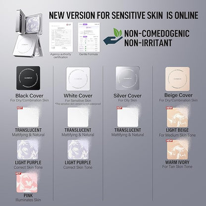 Black Magnet Soft Focus Powder, Waterproof Translucent Pressed Setting Powder, 24H Longlasting Talc-Free Face Powder, Oil Control Compact Makeup,03 Blue Purple For Sensitive Skin, 0.28Oz