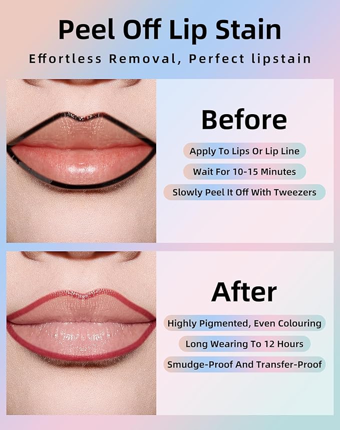 KIMUSE Lip Stain Peel Off, Lip Stain & Liner All In One, Peel Off Lipstains With Tweezer, Waterproof, Long Lasting, Natural Matte Finish