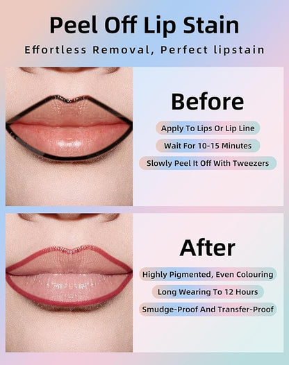 KIMUSE Lip Stain Peel Off, Lip Stain & Liner All In One, Peel Off Lipstains With Tweezer, Waterproof, Long Lasting, Natural Matte Finish