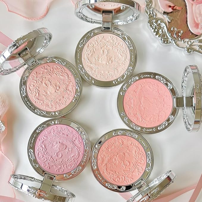 Flower Knows Swan Ballet Embossed Blush 04 Pleuche+Butterfly Cloud Collar Angled Powder Brush Frosty Wisteria