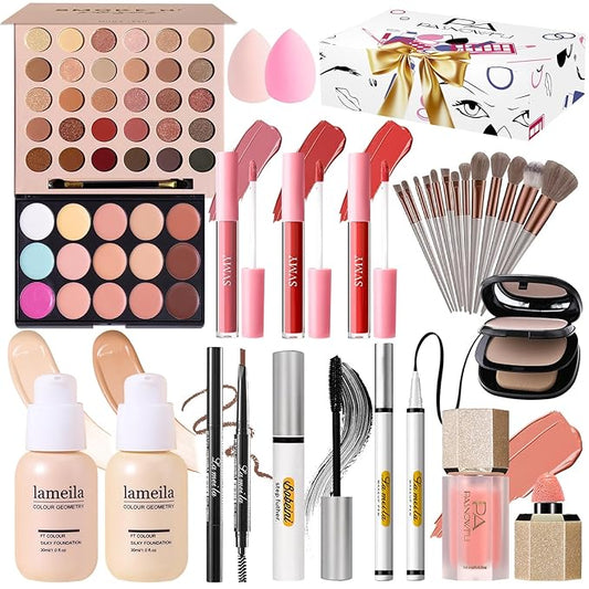 Makeup Kit for Women - Full Kit for Beginners Teens Girls, 30 Colors Matte & Shimmer Eyeshadow Palettes, Blush Palette, Lip Gloss Set
