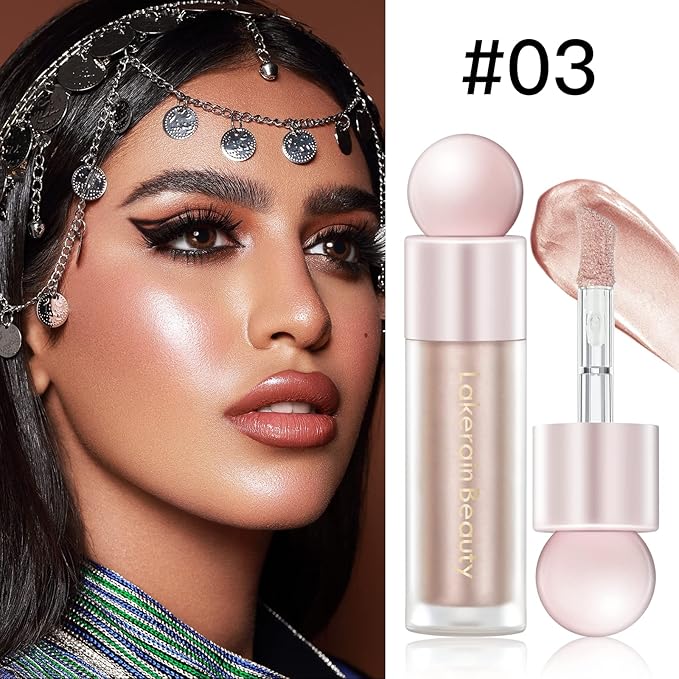 Liquid Highlighter Makeup, Natural Silky Shimmer Finish Liquid Face Highlighter, Highly Pigmented, Lightweight, Blendable, Soft Cream Highlighter For Face (#03 Rose Gold Shimmer)