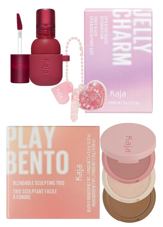 Kaja Lip & Blush Glazed Keychain Stain - Jelly Charm 02 Squeeze Guava + 3-in-1 Blendable Sculpting Trio - Play Bento 01 Butter Up Bundle