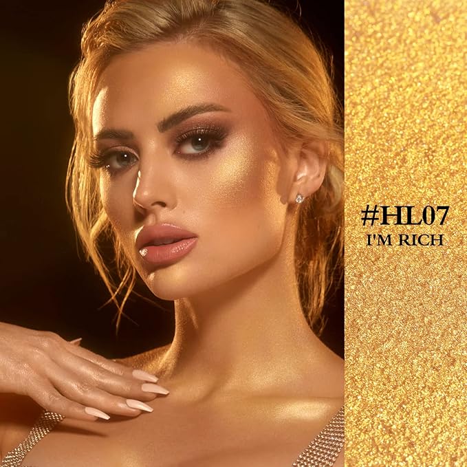 FOCALLURE Starfall Glowing Liquid Highlighter, Shimmering Body Oil, Non-Sticky Shimmer Liquid Luminizer, Non-Greasy, Face & Body Glitter Makeup for Costumes, Cosplay, Rave Festival, I'm Rich
