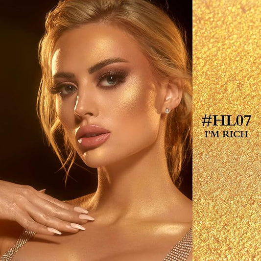 FOCALLURE Starfall Glowing Liquid Highlighter, Shimmering Body Oil, Non-Sticky Shimmer Liquid Luminizer, Non-Greasy, Face & Body Glitter Makeup for Costumes, Cosplay, Rave Festival, I'm Rich