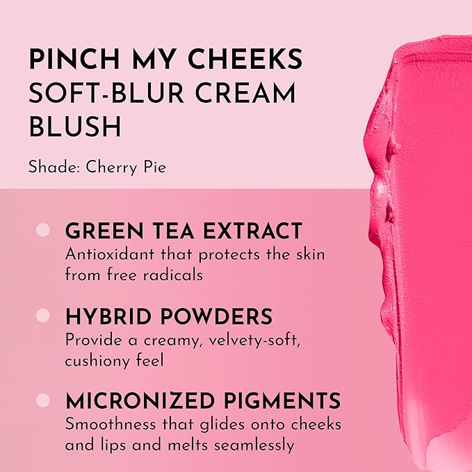 Pinch My Cheeks Soft-Blur Cream Blush - Cherry Pie - Premium Blush with Natural Ingredients to Re-Energize and Protect the Skin While Imparting a Soft, Cloudy Finish - 0.18 oz