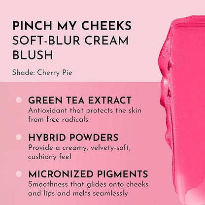 Pinch My Cheeks Soft-Blur Cream Blush - Cherry Pie - Premium Blush with Natural Ingredients to Re-Energize and Protect the Skin While Imparting a Soft, Cloudy Finish - 0.18 oz