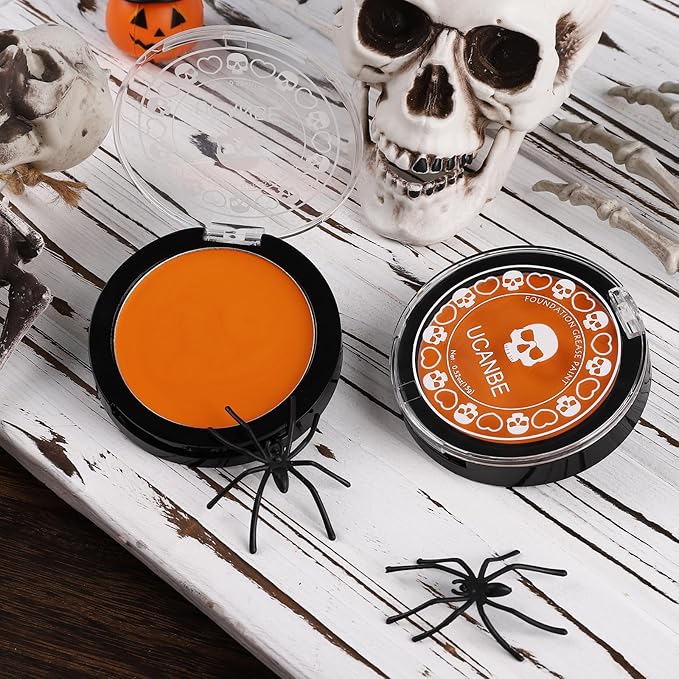 UCANBE Orange Face Body Paint Makeup Foundation, Professional Blendable Cream Greasepaint, Face Painting Kit for Adults Children Halloween Party, SFX Scary Pumpkin Face Makeup, Costume & Cosplay