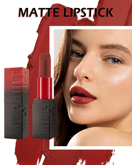 Matte Lipstick Dark Red, Nude Matte Red Lipstick Long-Lasting Lip Makeup Waterproof Smudge Proof for Women, Silky Velvet Moisturizing Lip Stick High Impact Lip Color Lip Gloss Balm Gift for Girls-05